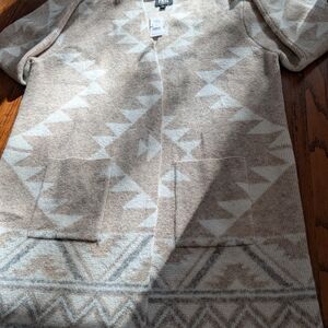 Frye Beige and White Geometric Cardigan